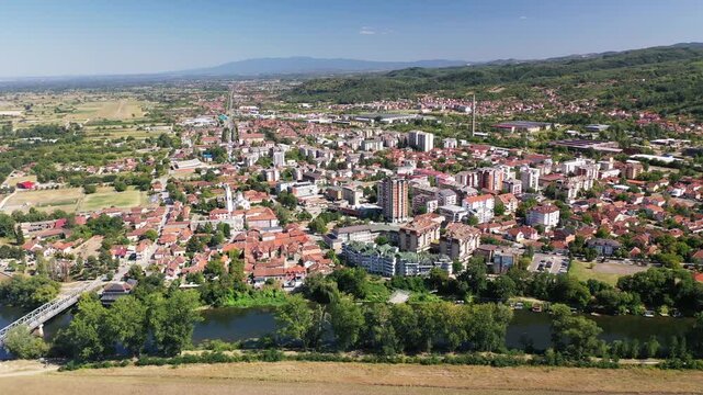 Aerial View of Trstenik and West Morava River, Serbia