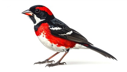 Fototapeta premium Rose-Breasted Grosbeak Bird Isolated on White Background