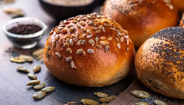 homemade bread rolls with seeds and spices