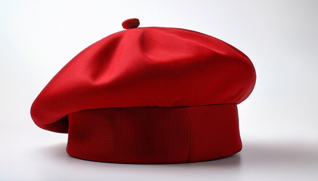 classic red wool beret hat isolated on white background with headwear clothing accessory feminine minimalist material