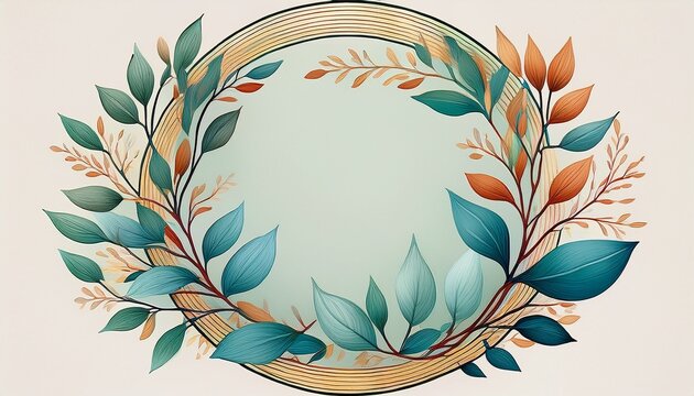 elegant hand drawn circular frame decorated with two delicate leafy branches creating a beautiful and minimalist botanical border design