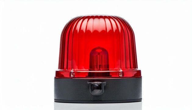 high clarity red emergency warning beacon with reflective transparent housing and strong alert signal details isolated on white background