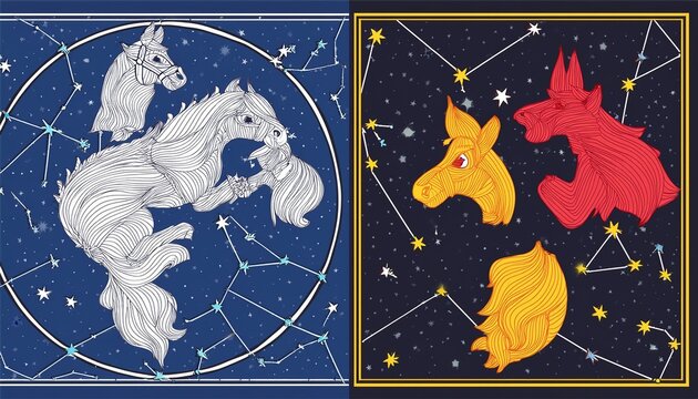 constellations coloring page and colored version with ursa major orion and cassiopeia