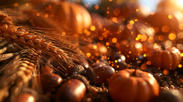 Autumn Harvest Still Life with Pumpkins and Wheat