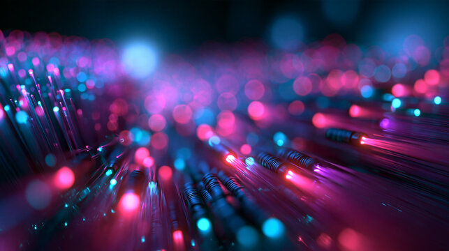 Fiber Optic Cables Glowing with High Speed Data