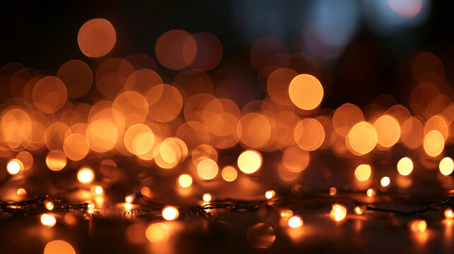 Golden Bokeh Fairy Lights Glowing in the Dark