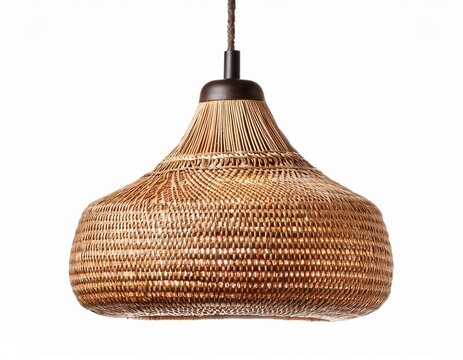 handwoven rattan pendant ceiling lamp with natural wicker texture modern interior lighting fixture isolated on white background