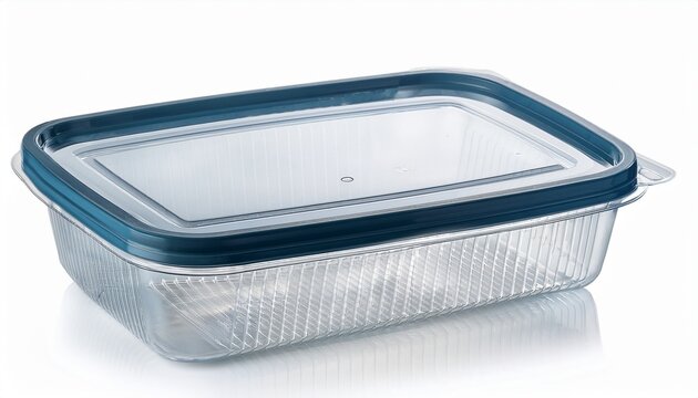transparent plastic food container with lid clear storage box packaging kitchen meal prep takeaway container isolated on white background