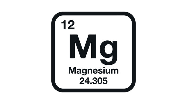 Magnesium chemical element symbol displayed inside rounded square with atomic number and weight isolated on white