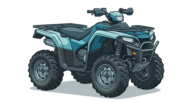 A detailed vector illustration of a modern blue all-terrain vehicle quad bike on white background, perfect for outdoor recreation designs.
