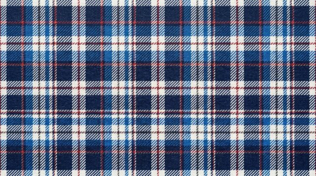 Blue White and Red Plaid Fabric Texture with Traditional Checkered Pattern