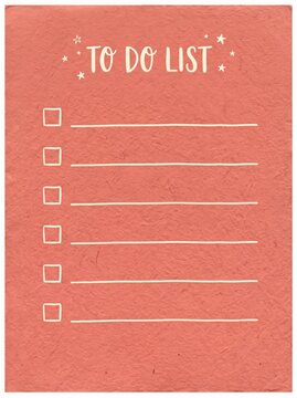 Minimalist coral-colored to-do list layout with checkboxes for productivity planning
