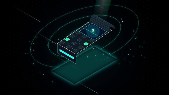 Glowing Neon Contactless Bank Card Payment POS Terminal Loop Video