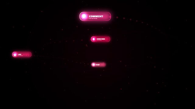 Neon Social Media Like Share Subscribe Comment Icons Glowing Animation