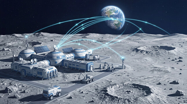 Lunar Base Network Connecting Moon Settlement with Earth