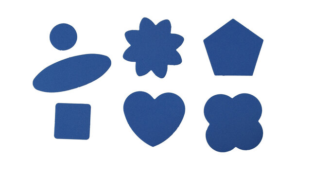 Raccolta di forme geometriche in plastica blu su sfondo PNG trasparente