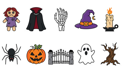 Fototapeta premium Halloween Spooky Hand Drawn Icon Set
