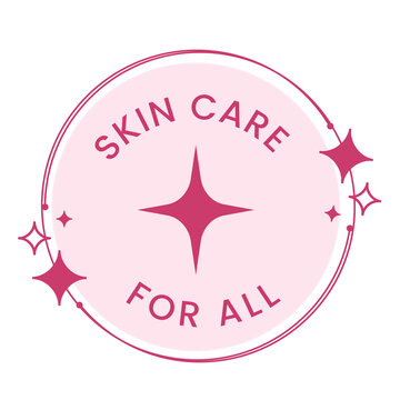 Pink Skincare For All Round Badge Logo with Sparkles and Glossy Aesthetic Elements Vector Illustration