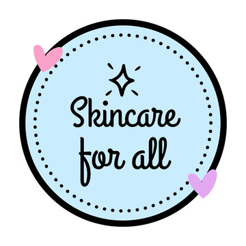 Blue Skincare For All Round Badge Logo with Hearts and Sparkle Vector Illustration