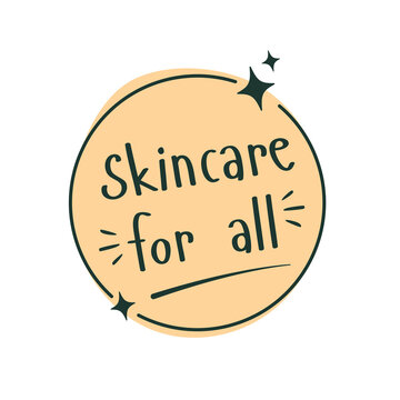 Yellow Skincare For All Round Badge Logo with Sparkles and Cute Hand-Drawn Typography Vector Illustration