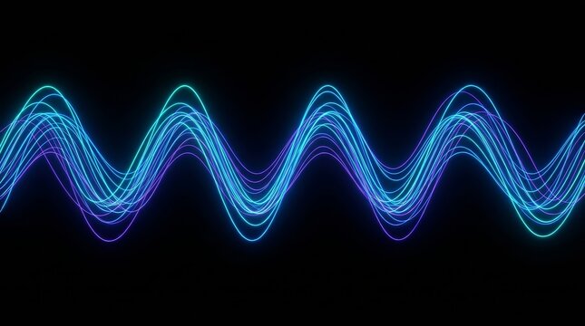 Digital sound waves and neon audio spectrum for music and voice recording.