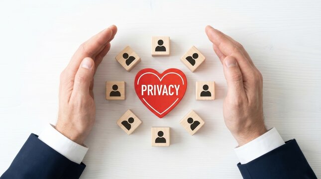 Businessman safeguarding customer data and personal information for privacy protection.