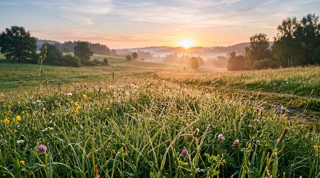Sunrise meadow landscape