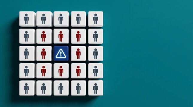 Business risk management concept with warning sign on cube among people icons