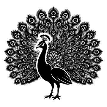 Majestic peacock bird silhouette vector graphic icon for elegant branding and artistic nature design