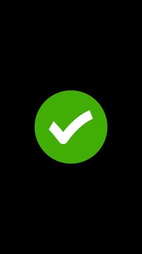 Animation green check mark that symbolizes approval or success. Check mark icon animation, right mark icon. Tick mark icon animation. Check mark animation on circle.