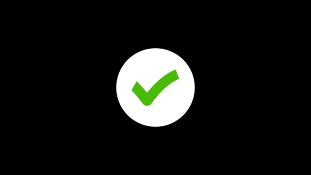 Animation green check mark that symbolizes approval or success. Check mark icon animation, right mark icon. Tick mark icon animation. Check mark animation on circle.
