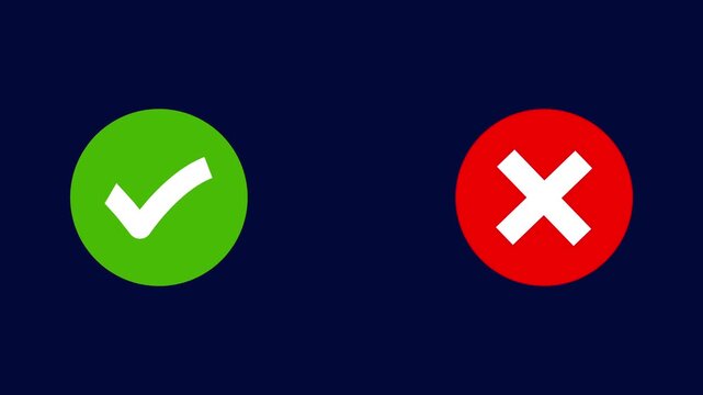 Video footage of yes or no, true or false with alpha channel. check mark and cross mark signs icon animation, pop-up green check mark and red cross X symbol. Check mark and cross icon.