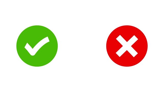 Video footage of yes or no, true or false with alpha channel. check mark and cross mark signs icon animation, pop-up green check mark and red cross X symbol. Check mark and cross icon.