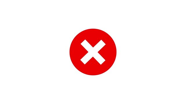 Red Cross mark animation icon on black background. X letter, crossed lines, denial concept, incorrect cross symbol animated red x mark for error. Red X letter, Prohibition, Error, Wrong marker icon.