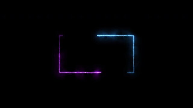 Futuristic neon glowing frame animation with rectangle border loop for video overlay and text display