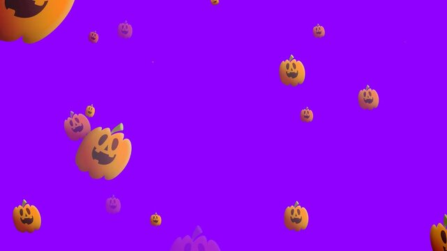 Halloween pumpkins pattern on the purple background