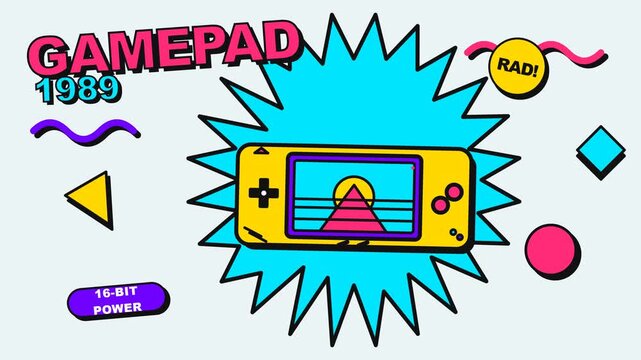 Dynamic 80s style gamepad animation, perfect for retro gaming promos.