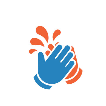 Blue and orange hands washing or clapping icon