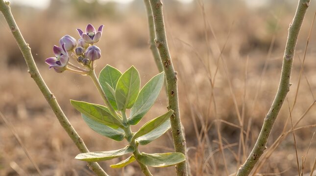 Aakada Botanical Plant Growing in Dry Indian Landscape