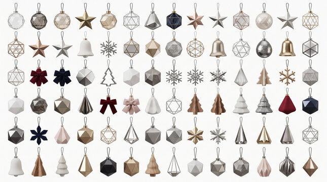 Grid of 96 Diverse Christmas Ornaments on White Background
Large Assortment of Metallic and Velvet Holiday Ornaments
6 by 16 Grid of Colorful Christmas Ornaments Collection
Traditional and Geometric C