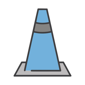 Blue traffic cone with gray band isolated on transparent background