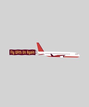 An airplane is pulling a banner that reads &ldquo;Fly With Us Again&rdquo;