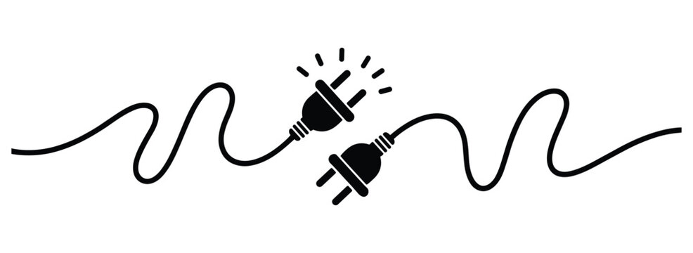 Disconnected Power Plugs: Illustration of two power plugs not connected, symbolizing disconnection or lost connection. communication error, connection problem, power out, no network, broken link.