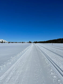 Groomed cross-country ski trail in Grand Teton National Park