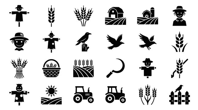 Farm Icons Set Agriculture Symbols Harvest Rural Life Elements