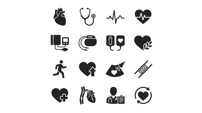 Medical Icons Representing Heart Health Cardiology And Healthcare Services