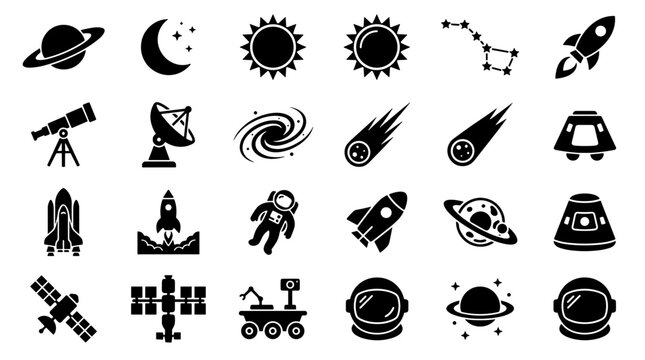 Space Icons Collection Featuring Planets Rockets Astronauts and Stars