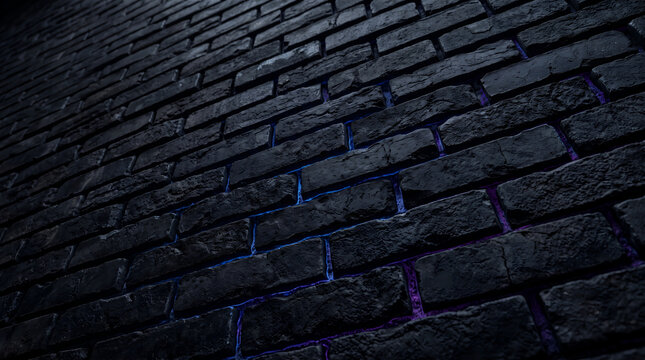 Dark blue textured brick wall background with industrial urban architectural pattern and moody atmospheric lighting
