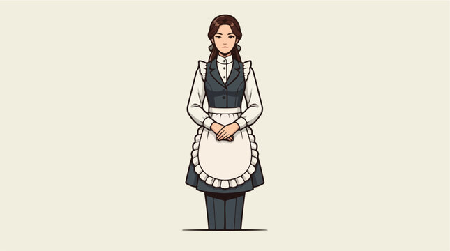 Anime style illustration of a young maid standing in a formal pose.