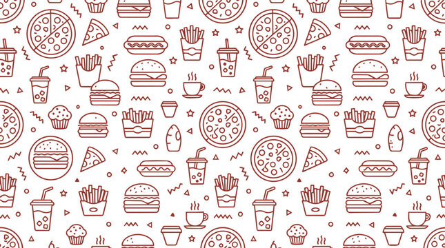 Seamless vector pattern with fast food icons